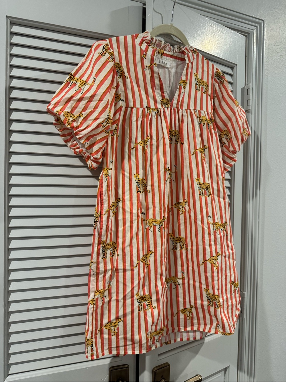 THML Coral & White Striped A-line Sundress with Cheetah Print - Picture 2 of 8